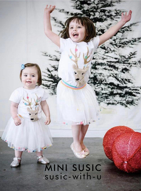 断码minisusic澳洲男女童纯棉立体圣诞短袖T恤