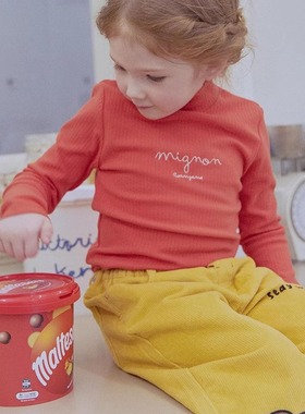 100-145韩系潮童RJ红色刺绣字母半高领坑条打底衫长袖T恤