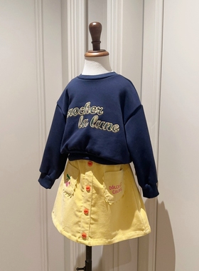 110-155韩系高端女童刺绣字母高腰套头卫衣