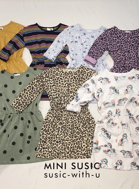 包邮1-10岁女童潮童纯棉单层收腰两侧口袋长袖连衣裙