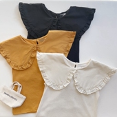 自留100 150日系bm女童纯棉三色大翻领纯色无袖 T恤