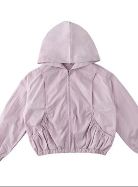 110-155韩系高端女童粉紫色连帽薄外套