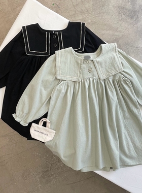 110-140日系女童宽松版海军翻领长袖连衣裙