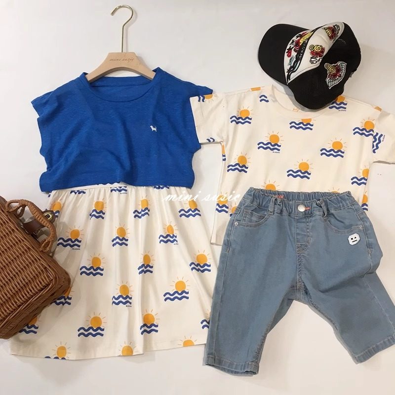 自留100-155韩国童装男女童太阳连衣裙套装T恤凉感面料系列