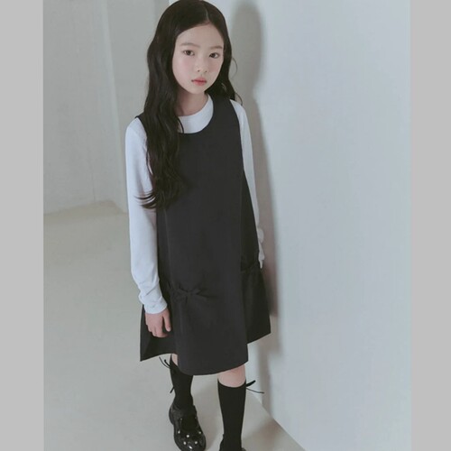 110-160韩系高端女童黑色蝴蝶结无袖薄款背心裙连衣裙