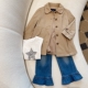 110 155女童娃娃翻领格子包边卡其色单排扣风衣外套