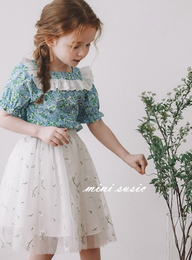 110-145韩系高端童装女童白色网纱刺绣花朵半身裙 腰裙