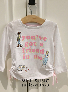 1-8岁minisusic女童电影卡通贴布粉字母长袖T恤