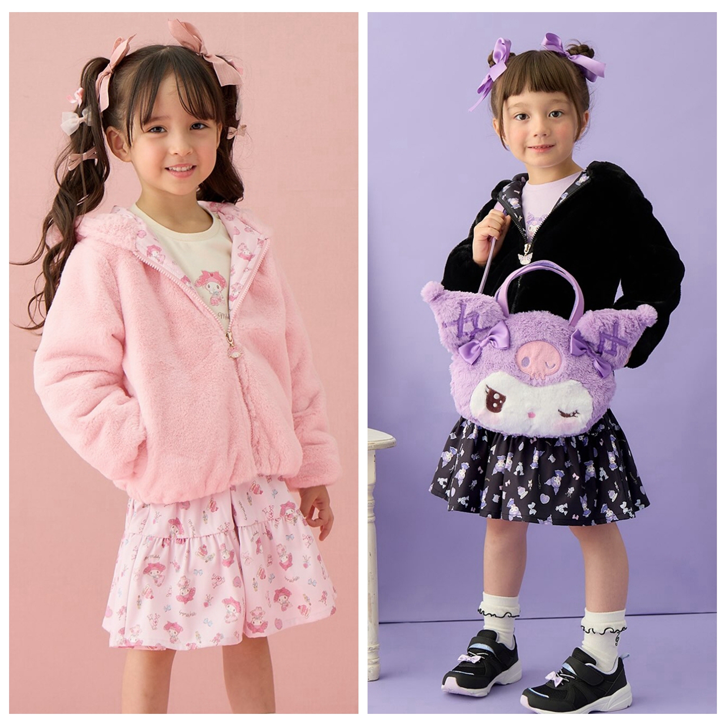 纯元现货100-150日系女童af可爱卡通两色毛毛连帽外套