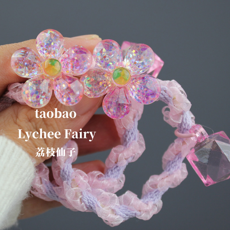 高品质透闪亮花朵儿童小女孩发绳编织头绳扎头发皮筋高弹力不伤发