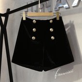 高腰显瘦百搭A字韩版 新款 时尚 女2024秋季 双排扣靴裤 金丝绒短裤