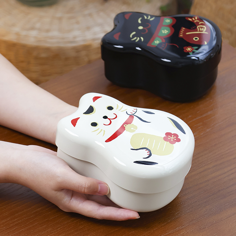 日本进口HAKOYA树脂便当盒可爱猫咪减脂餐盒便携分格水果漆器饭盒