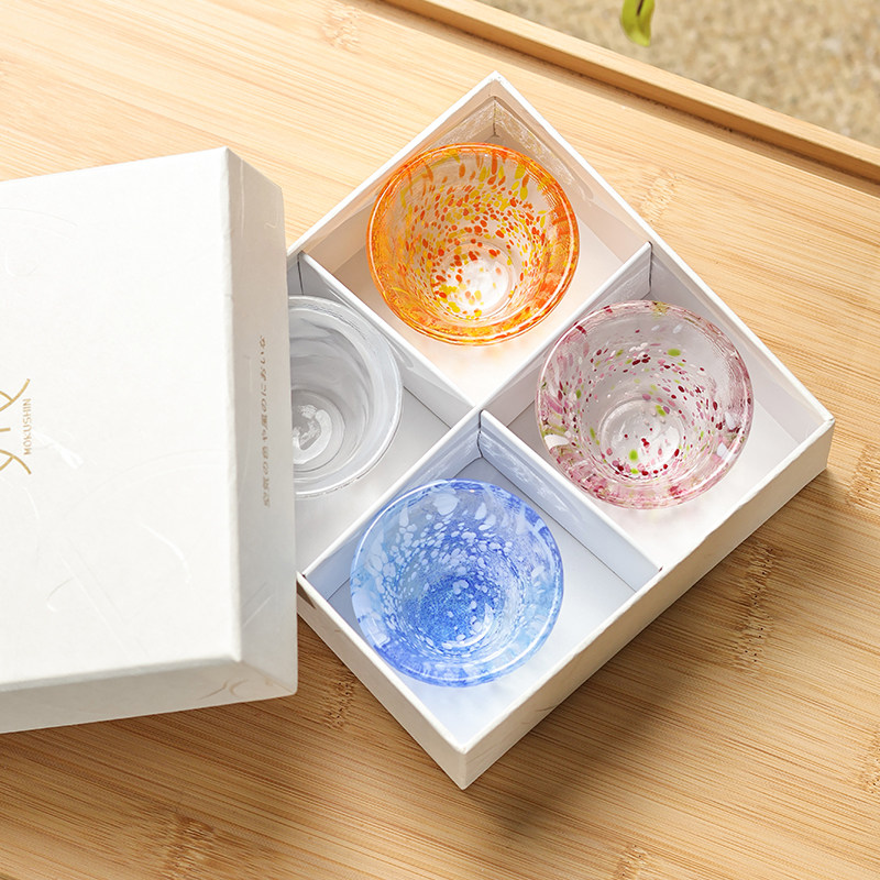 日本进口MOKUSHIN手工酒杯彩色茶杯四季清酒杯对杯礼盒礼物,餐饮具,玻璃杯,淘宝优惠券,粉丝福利购,淘宝优惠卷