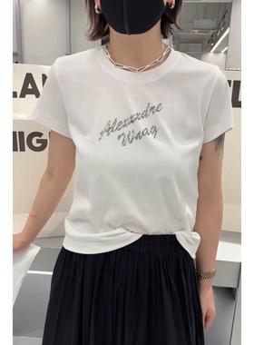 诗歌兰女装2025夏款 58238潮流个性时髦圆领短袖烫钻字母正肩T恤