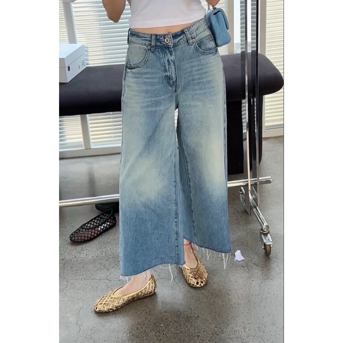 秒发诗歌兰2025夏款 66097复古个性设计感直筒裤九分毛边牛仔裤女