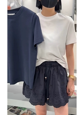 秒发诗歌兰2025夏款 58234知性极简法式圆领短袖显瘦正肩T恤女