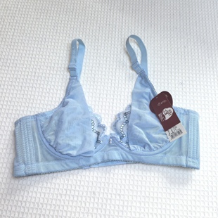 品牌不退换内衣带钢圈文胸超薄水晶杯蕾丝80B杯三排扣浅蓝色