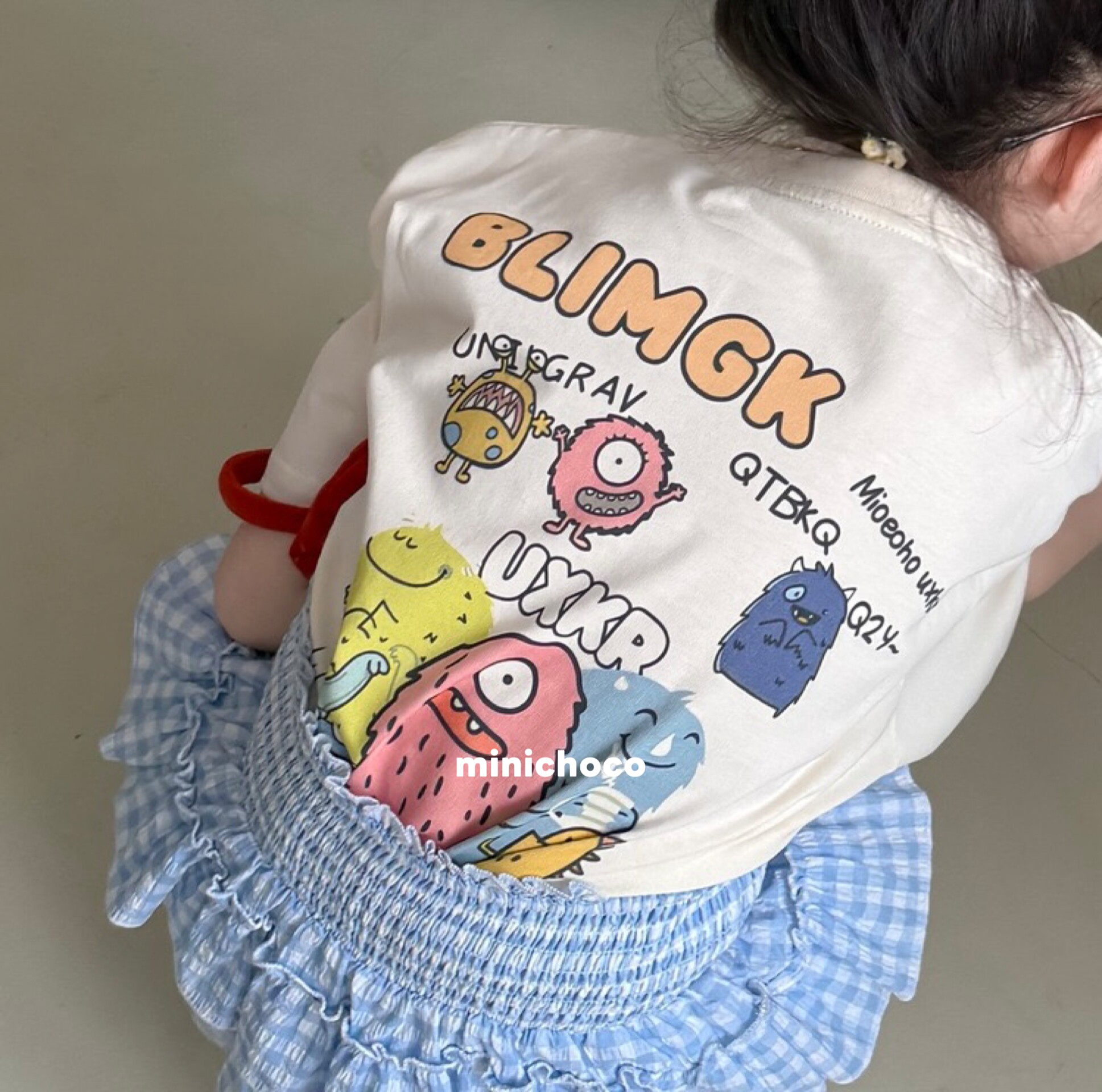2026夏季儿童中性卡通圆领宽松上衣男童女童 小怪兽短袖T恤