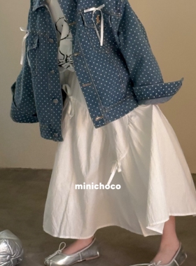 韩版春季女童白色裙子韩系INS风长裙儿童蝴蝶结半身裙