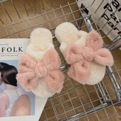 毛毛拖鞋 女 包头保暖可爱蝴蝶结办公室棉拖鞋 女外穿冬季 居家用新款