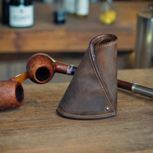 烟斗架醒草盘一物多用原创真皮双层缝线斗架牛皮竖款斗托中式简约