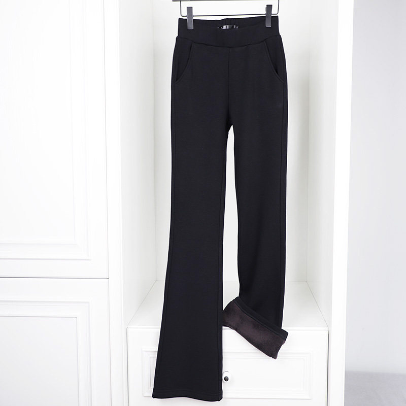 冬装弹力高腰加绒加厚微喇裤不倒绒卫裤显瘦休闲长裤有加长版