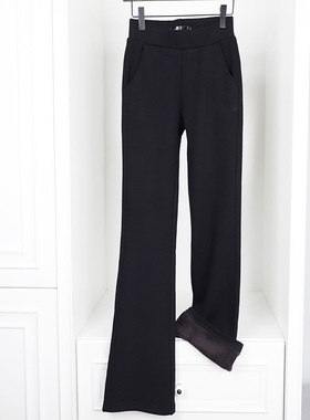 冬装弹力高腰加绒加厚微喇裤不倒绒卫裤显瘦休闲长裤有加长版