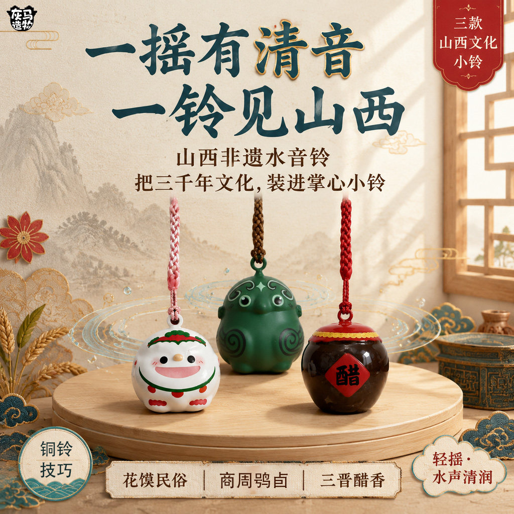 灰马造物山西民族风水音铃铛非遗原创设计小挂件国潮博物馆钥匙扣图片