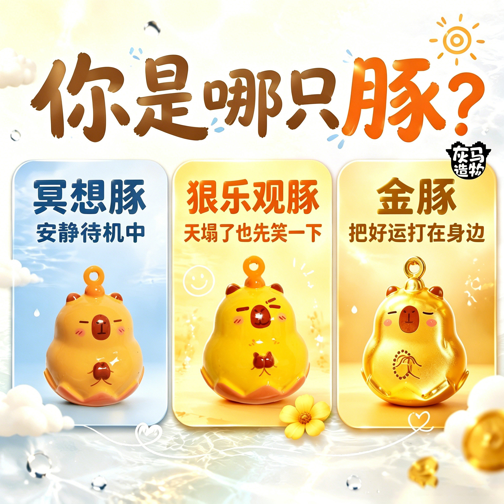 卡皮巴拉可爱水豚水音铃铛挂件少女心手机背包挂饰送女友创意礼物