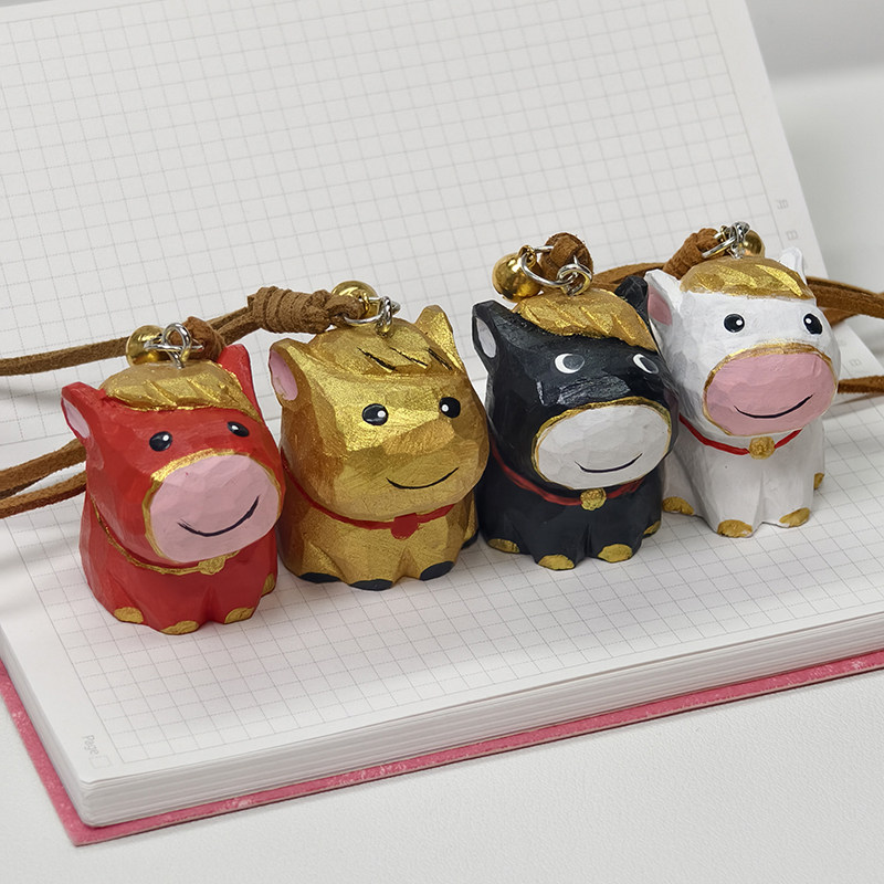 灰马造物可爱卡通马钥匙扣微笑马小木雕-马上招财挂件玄学吊饰坠