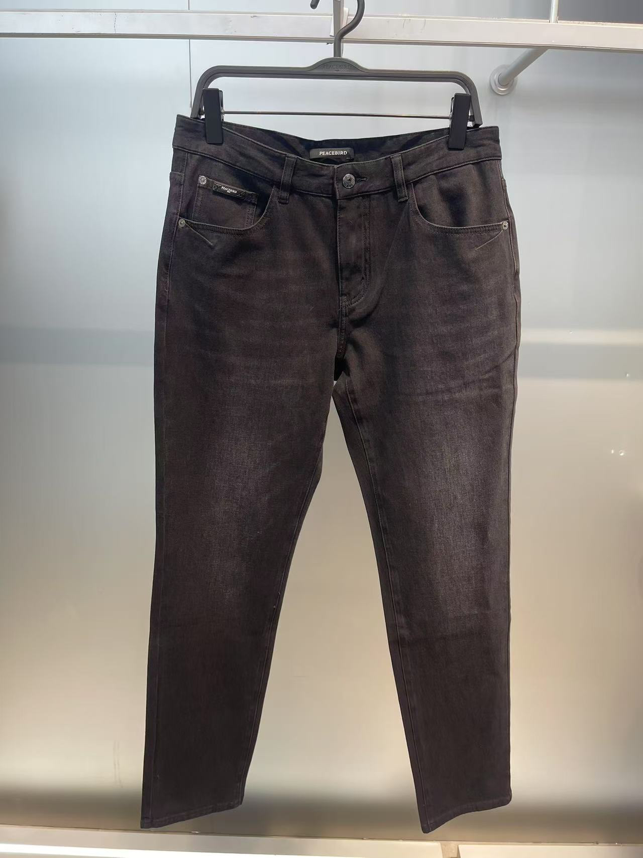 B1HAE3168 太平鸟男装春秋新款黑色经典直筒百搭修身休闲牛仔长裤