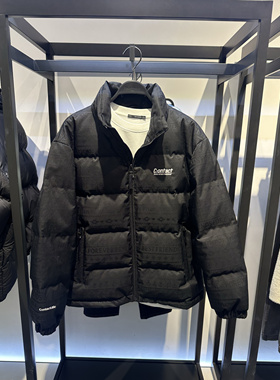 B2ACE4517 太平鸟男装2024年冬季新款黑色保暖立领暗纹面包羽绒服
