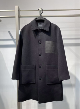B1AAD4990 太平鸟男装冬季新款黑色休闲宽松100%绵羊毛中长款大衣