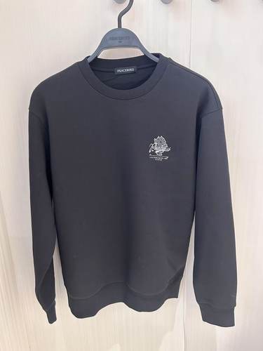 B1CRE4456 太平鸟男装冬季新款黑色休闲简约圆领加绒保暖卫衣外套