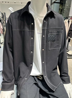B1CHE1314 太平鸟男装2024年春季新款黑色翻领宽松工装风外搭衬衫