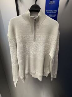 B2EBF4510 太平鸟男装2025冬季新款宽松毛衫半拉链立领印花针织衫