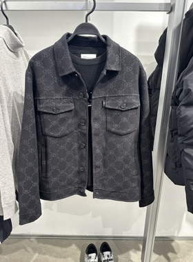 B1BCC4426 太平鸟男装冬季新款黑色翻领商务工装夹克双面羊绒外套