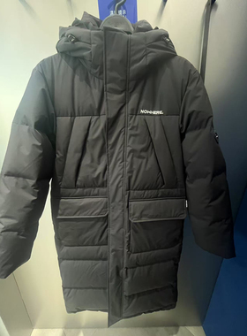 B2ACE4606 太平鸟男装2024冬季新款黑色连帽长款保暖羽绒服外套潮