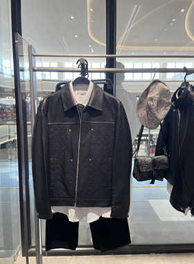 B1BDE4F03 太平鸟男装2024冬季新款黑色时尚翻领夹克绵羊皮衣外套