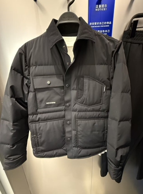 B2ACF420F 太平鸟男装2025冬季新款翻领黑色休闲百搭合体羽绒服潮