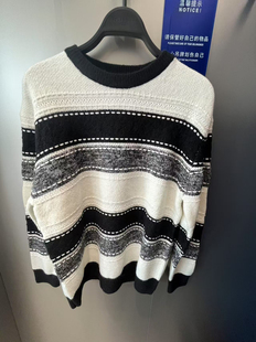 B2EBE4430 太平鸟男装2024冬季新款时尚阔潮流宽松百搭圆领针织衫