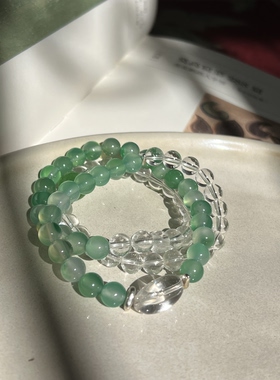 宿命凡花原创天然绿玛瑙白水晶手串文艺小众高级感多圈手链项链