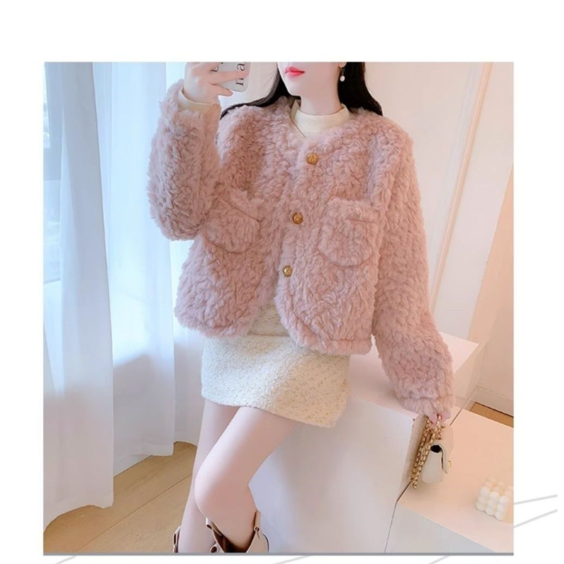 小香风羊羔毛外套皮毛上衣一体