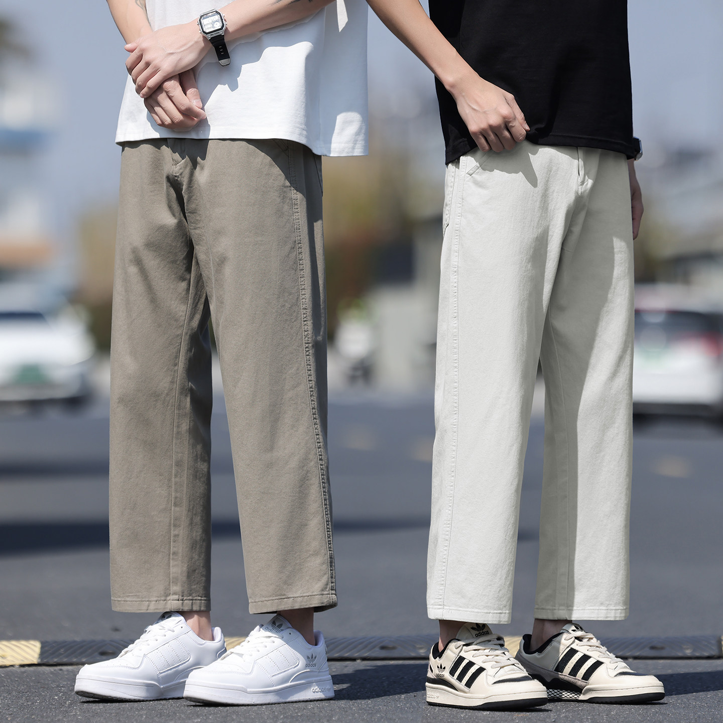 休闲裤子男款秋季薄款九分直筒裤