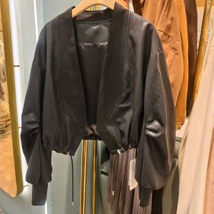 抽绳短夹克外套风衣时尚 欧洲站春季 长袖 PU女装 百搭休闲26C06 新款