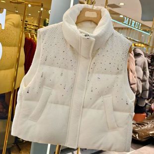 90白鸭绒羽绒马甲外套时尚 W61990冬新款 短款 加厚砍袖 烫钻立领女装