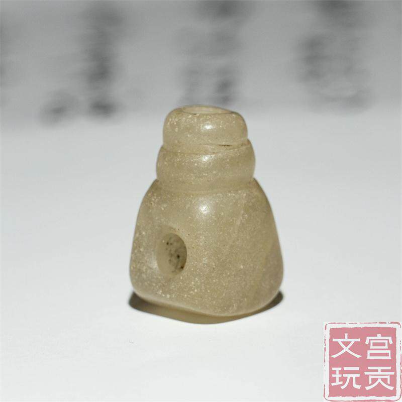 宫贡藏传文玩老地方玉佛头三通配饰配件