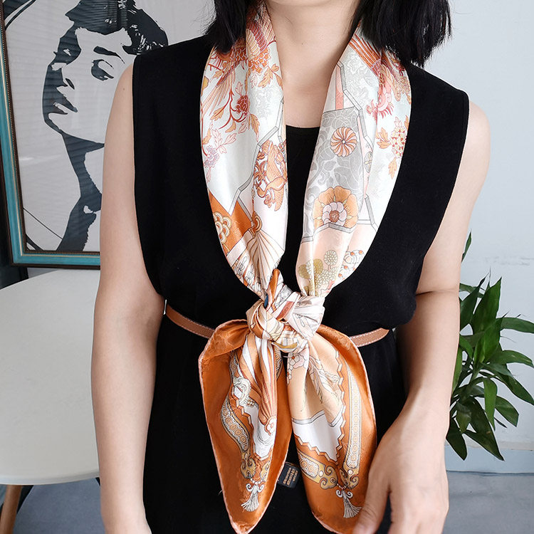 高货送礼丝绸围巾桑蚕丝重磅花萝丝巾双面真丝110CM大方巾扇子舞