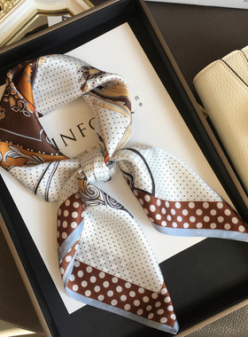 杭州丝绸春季百搭波点马车100%桑蚕丝围巾真丝丝巾女领巾70cm方巾