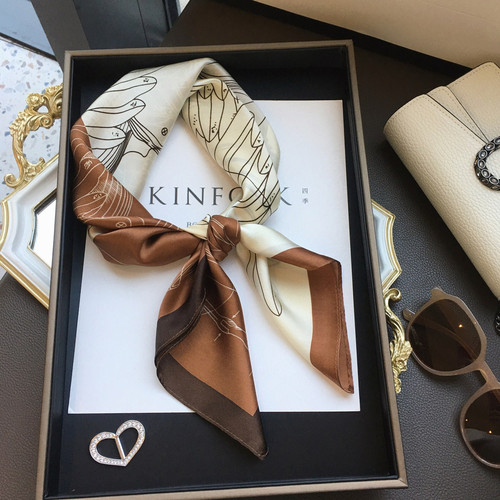 韩国抽象羽毛桑蚕丝真丝丝巾领巾